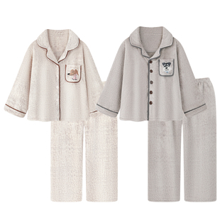 珊瑚绒睡衣情侣装一男一女秋冬季加厚保暖卡通学生家居服套装冬天