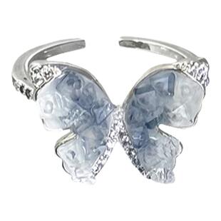 蓝色碎冰蝴蝶开口食指戒小众设计感轻奢戒指2026新款爆款仙气指环