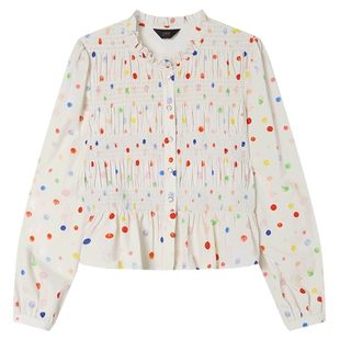 白鹿语法式浪漫彩色波点衬衫25秋新款设计感优雅木耳边洋气上衣