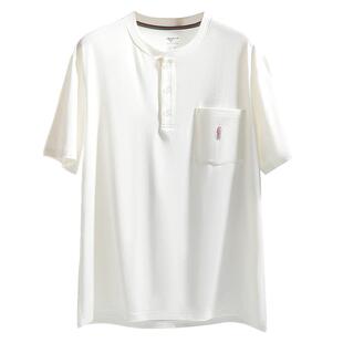 七匹狼亨利领t恤男士莫代尔棉短袖男款凉感冰丝体恤汗衫半袖夏季