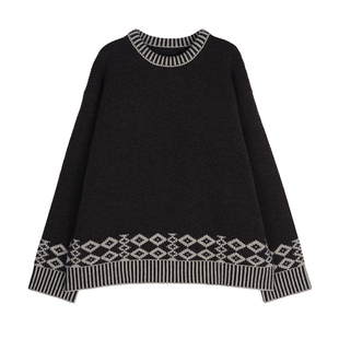 MRS Studios 费尔岛毛衣系列重磅加厚全羊毛宽松提花针织毛衣帽子