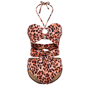 walkingChic豹纹绝美泡温泉泳衣性感比基尼聚拢遮肚度假风泳装女