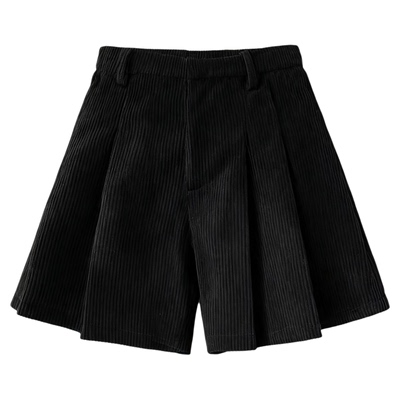 纯色高腰百褶坑条显瘦短裤