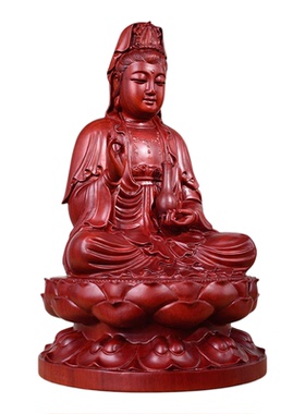 红花梨实木雕刻坐莲观音菩