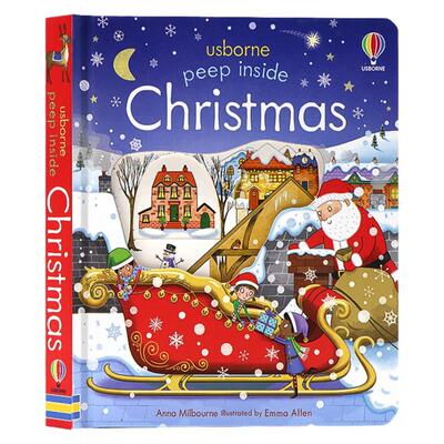 Usborne出品 偷偷看里面系列 圣诞节 英文原版绘本 Peep Inside Christmas  儿童启蒙纸板机关翻翻书 亲子读物 圣诞节主题绘本