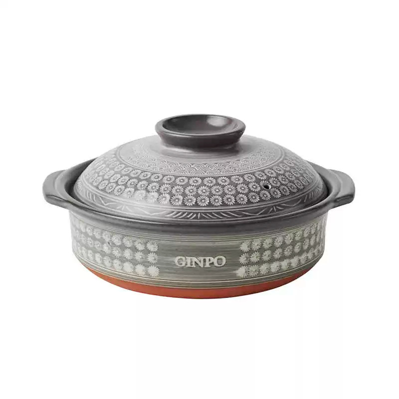 Ginpo万古烧砂锅华纹三岛土锅