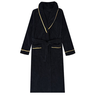 加厚加绒睡袍男士秋冬季颗粒绒加长款珊瑚绒睡衣保暖浴袍大码简约