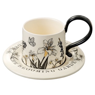 中古风陶瓷咖啡杯碟套装一杯一碟咖啡杯轻奢高级感马克杯礼品杯子