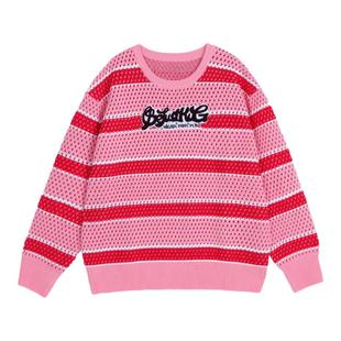 BJHG不计后果多巴胺圆领毛衣男款2025新款春秋条纹情侣装针织衫女