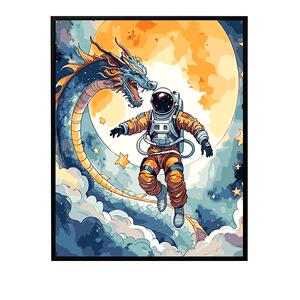航天登月数字油画diy填色人物风景爱国太空宇航员手绘装饰油彩画