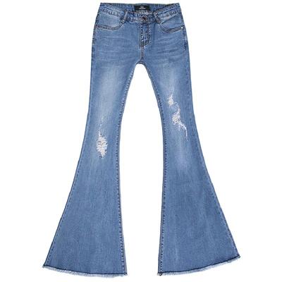 磨破修身显瘦大喇叭鱼尾牛仔裤女