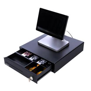 得力收银钱箱五格三档超市收款箱小型通用抽屉式收银箱商用加长支票口收钱铁盒子自动钱柜现金盒钥匙带锁家用