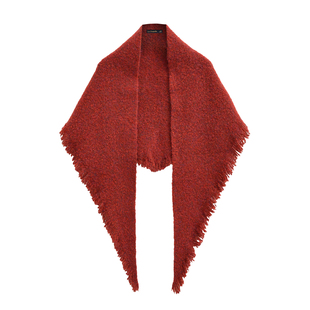 拉夏贝尔/La Chapelle复古红色针织围巾三角巾女外搭流苏披肩围脖