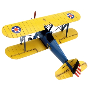 1941年波音PT-17教练机 复古铁艺飞机模型装饰工艺品创意手工摆设