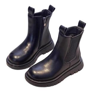 真皮女童短靴中大童烟筒靴2026新款秋冬时尚加绒英伦风软底单靴子