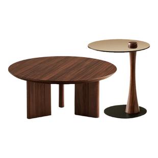 帕沙曼实木茶几客厅意式轻奢茶台橡胶木胡桃拼色茶桌大小组合圆几