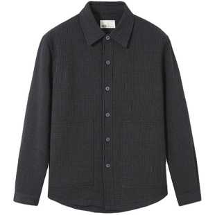 流石男装宽松休闲羊毛外套男士春季新款保暖毛呢短款夹克加厚款