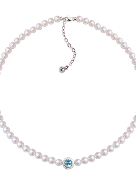 海蓝宝石爱白色珍珠项链女