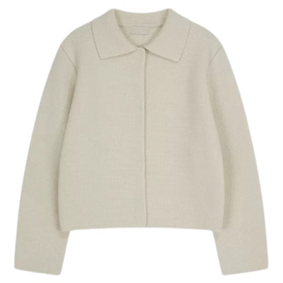 陆续！美娜家简约纯色毛衣外套韩国25冬le*obe翻领暗扣针织开衫女