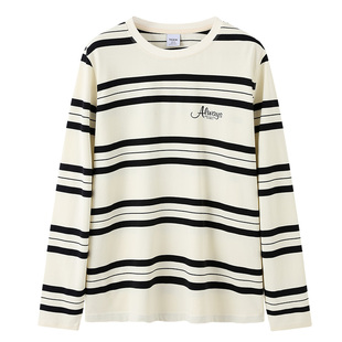 TEEK秋冬季条纹长袖T恤男 复古潮流加厚可外穿打底衫内搭加绒秋衣