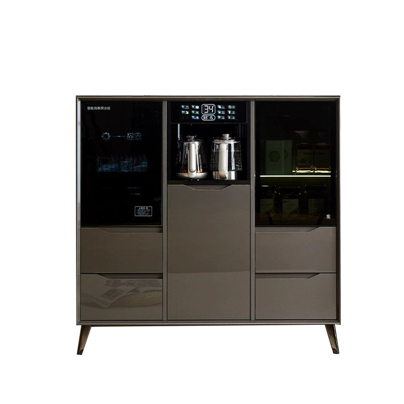 黑色茶吧机柜子一体柜家用高端2026新款餐边柜中古风智能饮水机柜