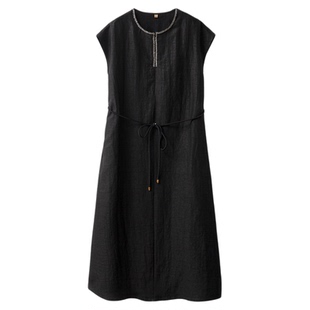 SILVIYE/溯也手工订珠真丝香云纱龟裂纹连衣裙100%桑蚕丝短袖长裙