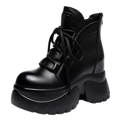 真皮短靴棉聚氨酯底马丁靴内增高