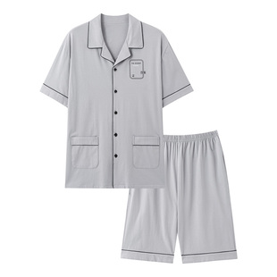 纯棉家居服男式中年爸爸睡衣夏天男士薄款夏季加大码短袖短裤套装