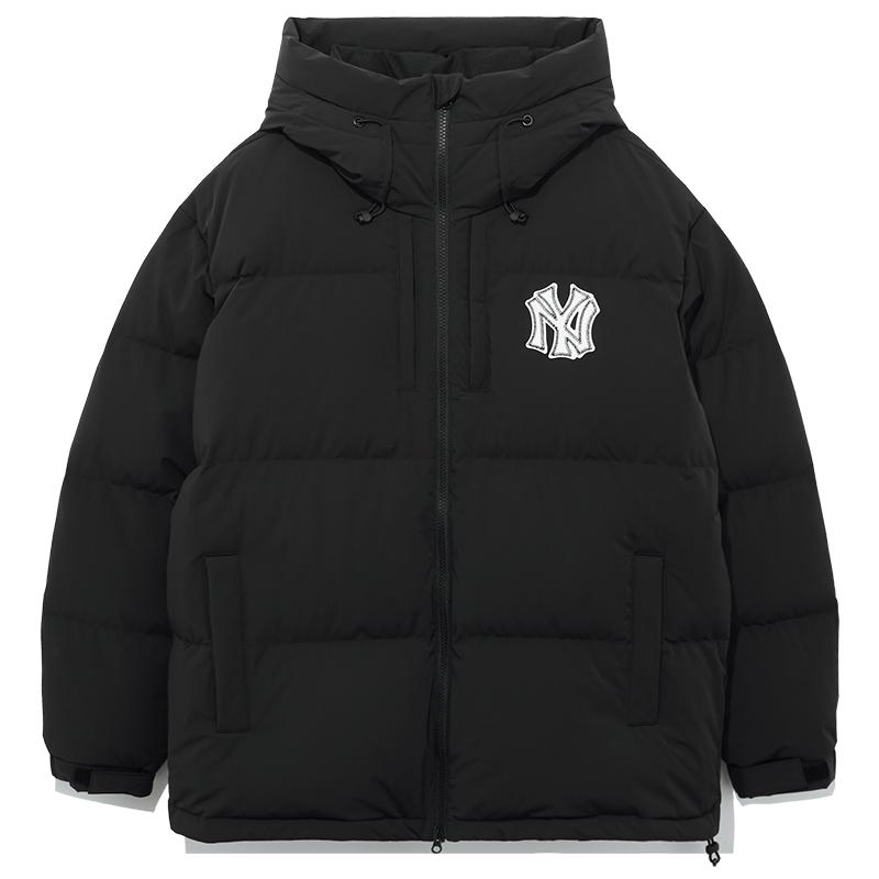 NEW ERA纽亦华2025冬季MLB加厚羽绒服鹅绒保暖连帽学院风外套黑色