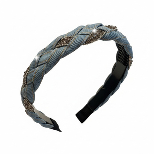 法式复古优雅牛仔蓝色水钻缠绕发箍韩系气质压发麻花辫头箍发卡女