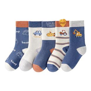 儿童袜子纯棉男童宝宝秋冬款中筒袜冬季男孩全棉童袜加绒加厚毛圈