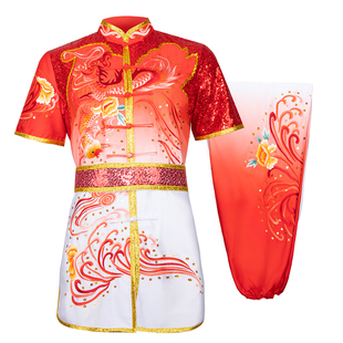 大业亨通武术表演服长拳训练仿丝刺绣功夫彩服新款演出服男女定制