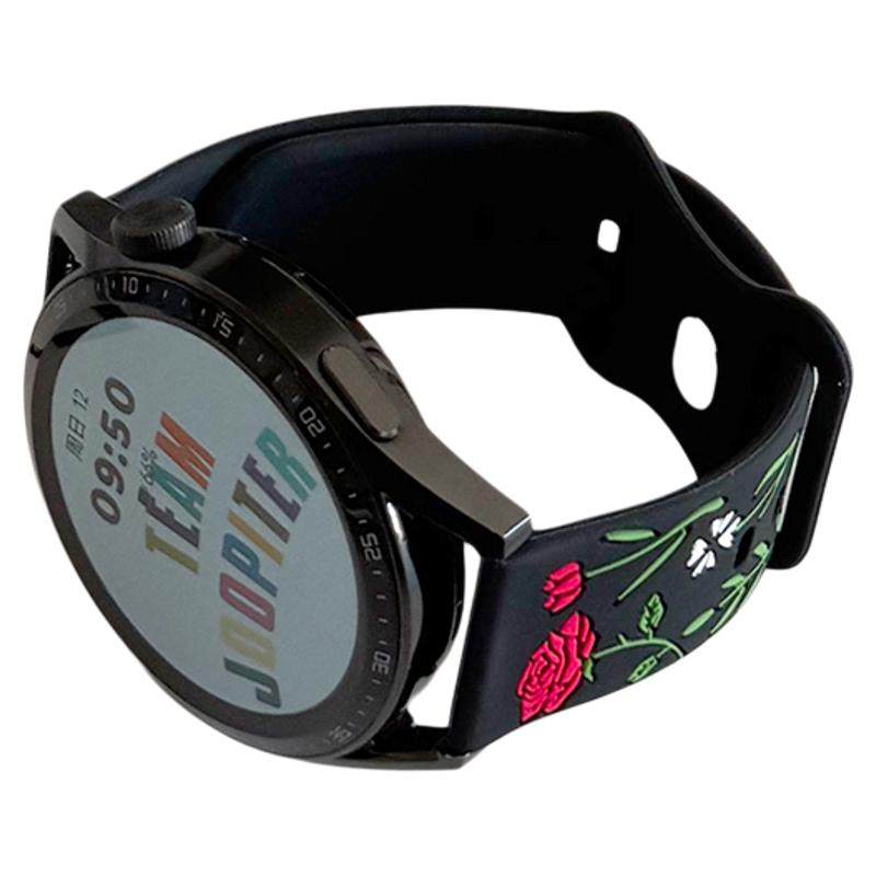 雕刻玫瑰花硅胶双色GT5适用华为GT3手表watch表带GT4苹果小米荣耀