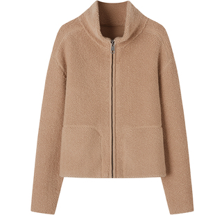 LINCCHIC金羽杰2026年春季新品绵羊毛大翻领针织外套女S261CR108Y