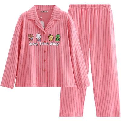 芬腾情侣春秋季纯棉开衫长袖睡衣