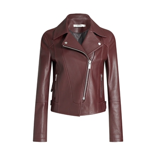 【商场同款】玛丝菲尔女装冬季新款短款真皮皮衣机车外套女