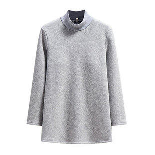 带胸垫加绒中长款高个子上衣半高领长袖女单件可外穿棉打底衫