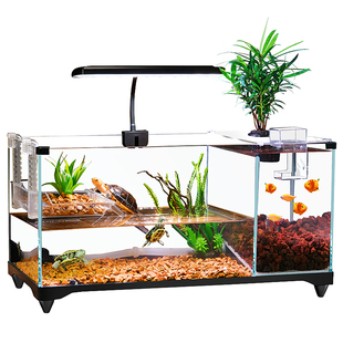 乌龟生态造景玻璃缸水陆饲养缸乌龟大号养殖箱带排水龟鱼混养鱼缸