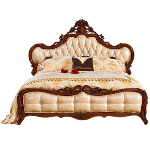 欧式真皮床双人大床主卧婚床家具卧室奢华别墅款美式新古典实木床