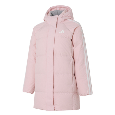 阿迪达斯粉色羽绒服女装25冬季新款运动服中长款鸭绒厚外套KC2484