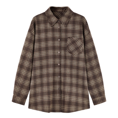 秋水伊人复古翻领格子衬衫2025冬季新款女装时尚百搭简约通勤上衣