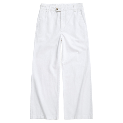 全棉直筒及地白色牛仔裤