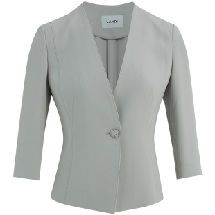 [高阶通勤]LANDI蓝地月光灰醋酸无领七分袖西装套裙套装春夏新品