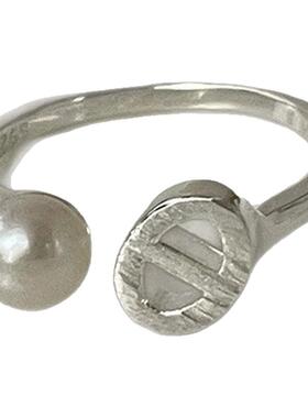 S925纯银不对称猪鼻子珍珠戒指女