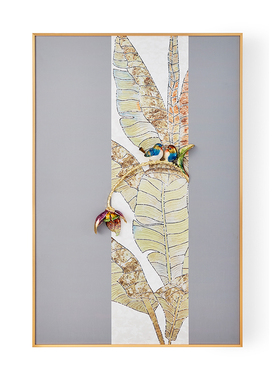 圣朗伦现代轻奢装饰画客厅餐厅芭蕉叶花鸟挂画金色边框立体装饰画