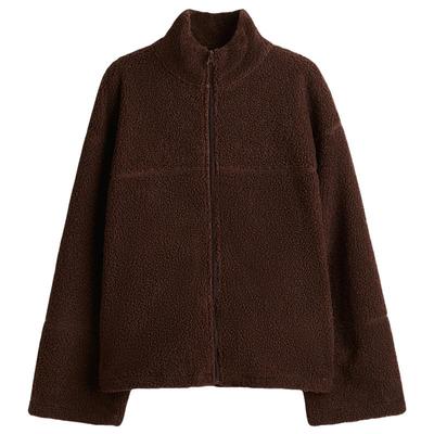 HM女装卫衣2025冬季新款柔软保暖泰迪绒立领拉链美式外套1296051