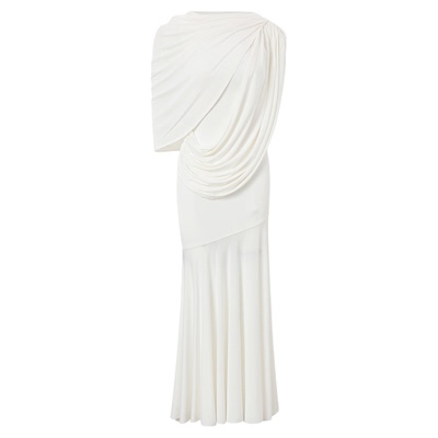 CNLEEWEI披肩荡量皱褶鱼尾连衣裙