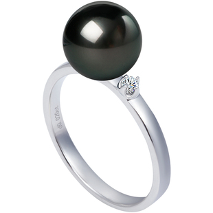 GiO珠宝 大溪地海水黑珍珠戒指女18K金钻石指环气质简约