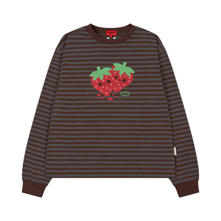 GOODBAI GOODEES 新款休闲趣味草莓印花条纹长袖T恤