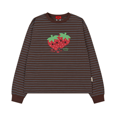 GOODBAI GOODEES 新款休闲趣味草莓印花条纹长袖T恤